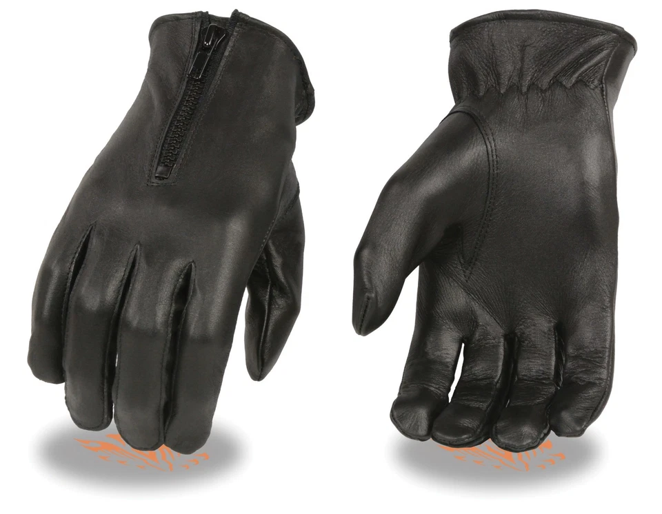 Ladies SH722 Zipper Front Unlined Leather Motorcycle Riding Glove - Lightweight - Image 1 of 1