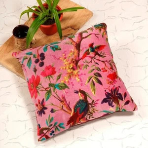 Pink Velvet cushion cover Unfilled -Floral Sofa Decor pillow cover S1 - Picture 1 of 2