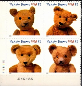 USA 2002 TEDDY BEARS BLOCK OF FOUR SC 3653-3656 FOUR DESIGNS MNH - Picture 1 of 6