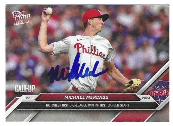 Signed MICHAEL MERCADO Philadelphia Phillies 2024 Topps Now Card #369 w/COA - Image 1 of 1