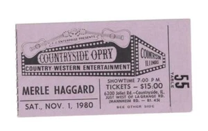 Merle Haggard Concert Ticket 1980 Countryside Opry Illinois Country Singer Rare - Picture 1 of 2