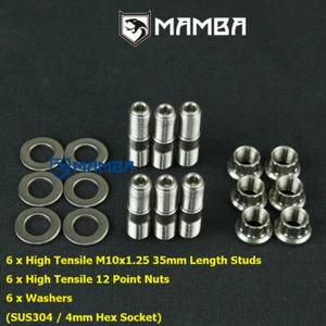 CNC SUS304 Stud w/ 12-Point Nut / Turbine / Manifold / M10x1.25 35mm (6 Set) TW - Picture 1 of 10