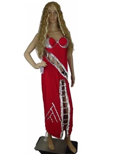 Women Gown Silk Spaghetti Strap Beaded Glitter Shiny Wet Look Cut Out Bra M - Picture 1 of 12