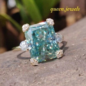 Lab-Created 4CT Radiant Cut Blue Diamond Engagement Ring 14K Yellow Gold Finish - Picture 1 of 9