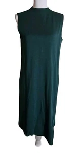 Eileen Fisher Pine Green Tencel Mock Neck Midi Dress Sz S Asymmetric Hem Stretch - Picture 1 of 18