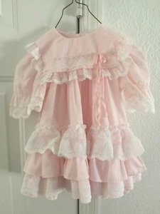 Vintage Bryan 18 24 M Pink Dress Full Circle Party Pinafore Ruffles White Lace - Picture 1 of 12