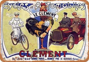 SIGNO DE METAL - Bicicletas y automóviles Clement 1902 - Reproducción aspecto vintage - Imagen 1 de 2
