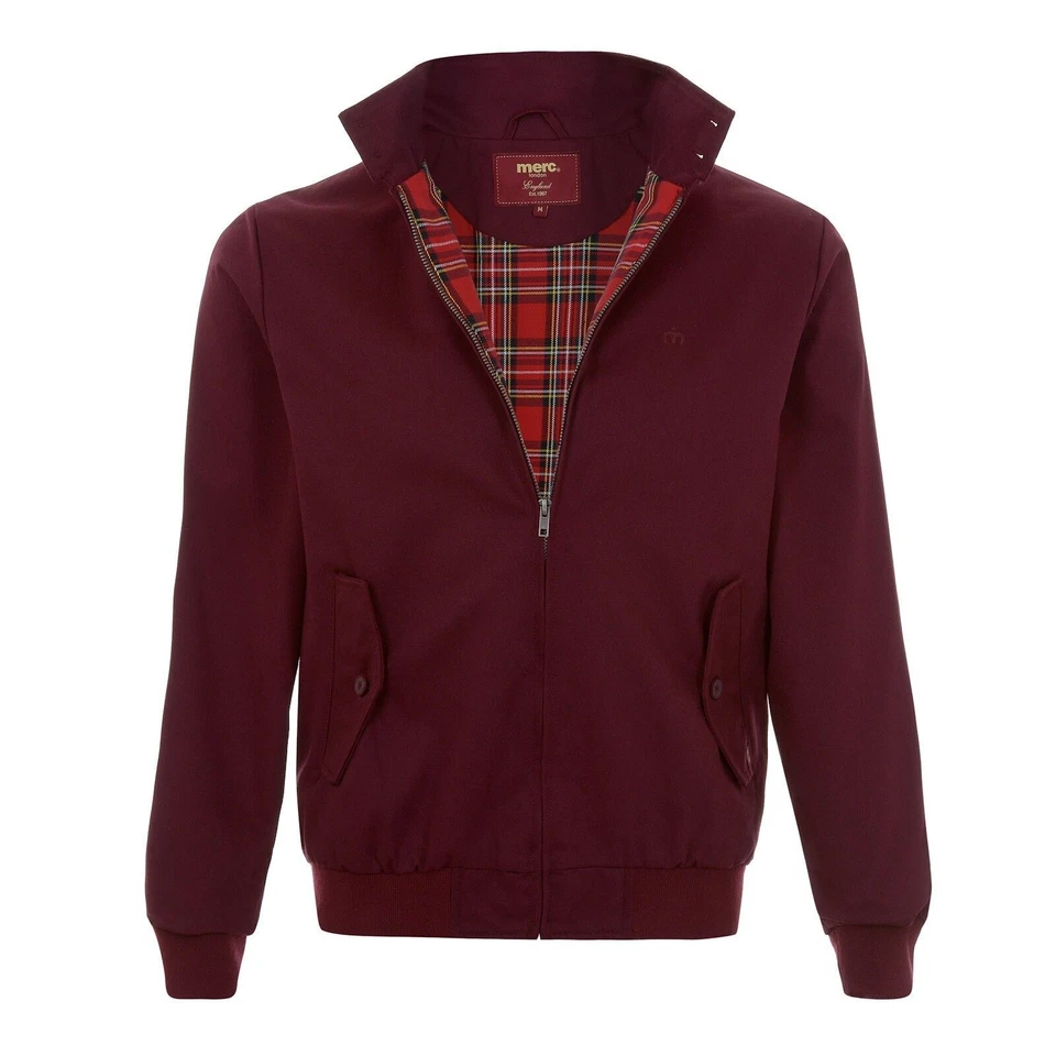 MENS MERC LONDON CLASSIC HARRINGTON JACKET WITH PRINCE WALES CHECK LINING - WINE - Image 1 of 2
