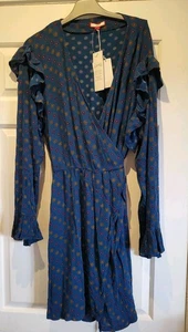 JOE BROWNS Blue Mix Circle Pattern V Neck Long Sleeve Wrap Dress Size UK 18 - Picture 1 of 6