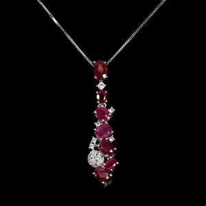 925 Sterling Silver Necklace Oval Ruby 6x4mm Topaz Gemstone Jewelry 18 Inches - Picture 1 of 14