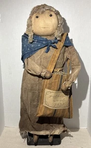 Handmade Doll Rustic Primitive Decor Carrying Wool & Flowers 29” NEW 1 Of 3 - Picture 1 of 16