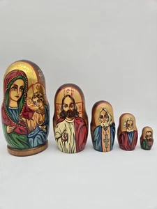 5 Russian Nesting Dolls Matryoshka Icon With Virgin Mary & Christ 6" Signed - Picture 1 of 11
