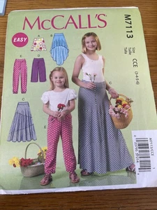 McCalls Pattern M7113 Girls EZ Elastic Waist Skirts & Pants w/Variations  Sz 3-6 - Picture 1 of 2