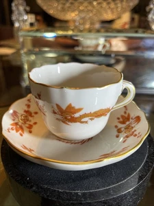 Meissen 1st Quality Porcelain Chinese Dragon Rust Rich 22 Demitasse Cup & Saucer - Picture 1 of 18