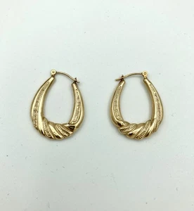 14k Gold 585 Hoop Earrings - Textured Rope Pattern - Signed MB - 1.3g - Picture 1 of 9