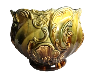 Großer Majolika Übertopf Blumentopf Jugendstil  30 cm ANTIK Blumenübertopf 1910 - Bild 1 von 4