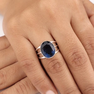 London Blautopas Edelstein Silber Ehering 925 Sterling Silber Damen Schmuck - Bild 1 von 10
