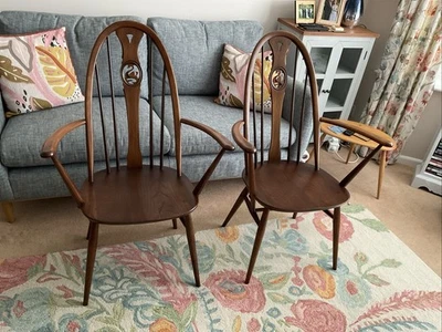 Pair Of Ercol Swan Back Dining Carver Chairs- Good Used Condition. - Image 1 of 4