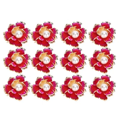(small Peony Flower)12 Pieces Of Beautiful Flat Back Faux Pearl Clothing Buttons - Image 1 of 4