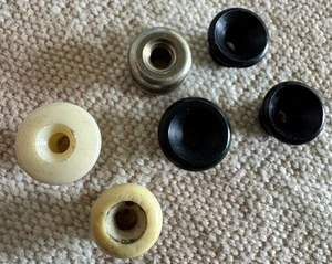 6 - Old 60’s Gibson Ivory Black Nickel Strap Buttons [-screws] GuitarDoc’s Parts - Picture 1 of 4