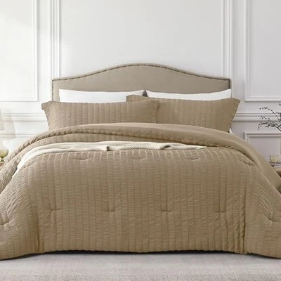 Brown Queen Comforter Set - 3 Pieces Seersucker Lightweight Bedding Comforter  - Image 1 of 4