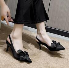 Women Fashion Bowknot Slingback Elegant Pump Pointy Toe Kitten Mid Heels Sandals