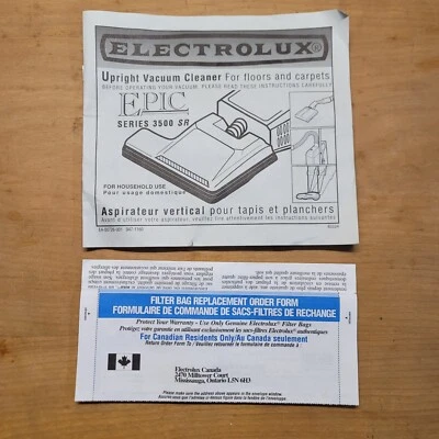 Electrolux Epic Series 3500 SR Aspiradora Manual de Usuario Bolsa de Filtro Formulario de Pedido Foto 1 de 4