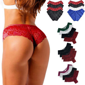 4 Pack Womens Lace Seamless Thong Knickers Briefs Panties Lingerie Underwear UK