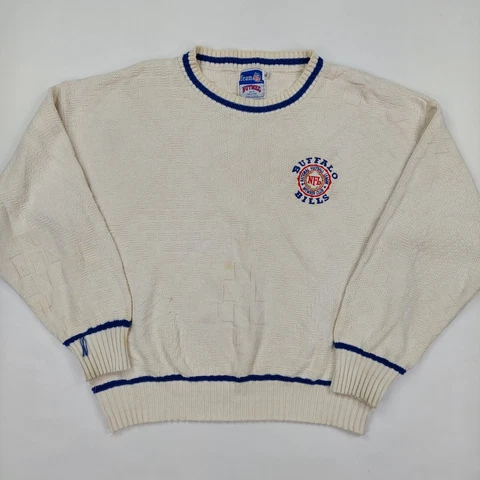 Vintage 90s Nutmeg Mills Buffalo Bills NFL Knit Sweater Size XL USA Member Club Cover