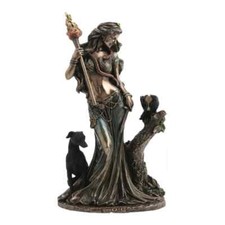 Hecate Hekate Greek Goddess of Magic with Torch and Dog Statue Cold Cast Bronze 
