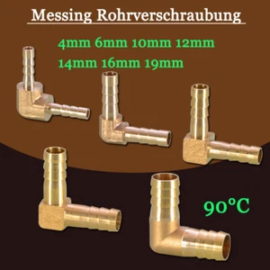 90 Grad Rohrverschraubung Messing Barb Verbinder Ellenbogen Schlauch Φ4mm-Φ19mm - Picture 1 of 13