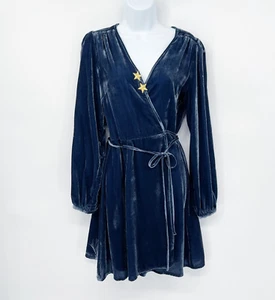 Yumi Kim Duchess Velvet Wrap Dress Size S Midnight Burnout Long Sleeve V-neck - Picture 1 of 13