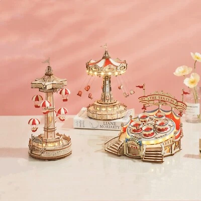 ROKR 3D Wooden Puzzle LED Music Box Model Kit DIY Toys Kids Adults Xmas Gift - Image 1 of 4