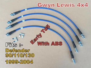 Defender 1999-2004 Td5 EARLY Extended Brake Hoses 4 Line Kit BLUE With ABS Brake - Picture 1 of 8