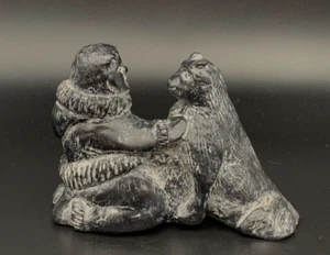 VINTAGE WOLF ORIGINAL SCULPTURE HANDMADE CANADA BLACK FIGURINE EROTIC INUIT⭐ - Picture 1 of 8