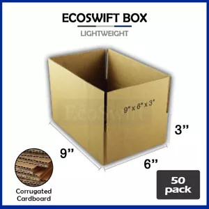 50 9x6x3 EcoSwift Cardboard Packing Moving Shipping Boxes Corrugated Box Cartons - Picture 1 of 6