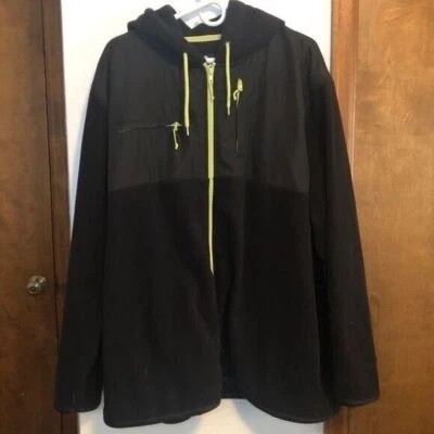 Athletech Men's 2XL Black Neon Green Long Sleeve Fleece Full Zip Jacket Hoodie - Image 1 of 4