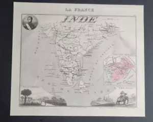 Antique (1882) map -Inde - French colonial India - Pondichery - Vuillemin - Picture 1 of 6
