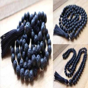 8mm Lava Stone 108 Buddha Beads Tassels Necklace Spiritual Healing Stone Unisex - Picture 1 of 10