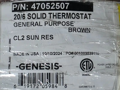 Honeywell Genesis 4705 20/6C 20awg 6 Conductor Solid Thermostat Cable Brown/50ft - Image 1 of 4