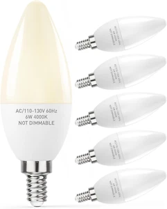E12 LED Light Bulbs B11 Candelabra Bulbs 60W Equivalent, Non-Dimmable 6W LED Can - Picture 1 of 12