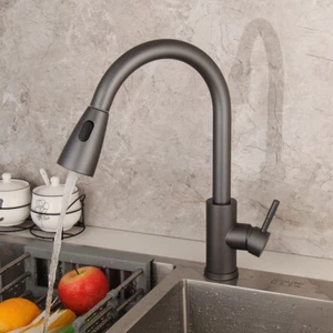 Grifo mezclador de fregadero de cocina giratorio con rociador extraíble gris pistola 1 orificio grifos - Imagen 1 de 12