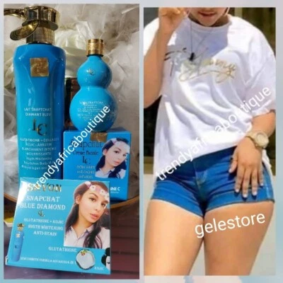 4 piezas. Juego de loción corporal, suero, jabón y crema facial azul diamante Lait Snapchat.👌 Foto 1 de 4