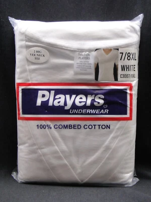 2 Big Men's White Cotton Players V-Neck Tee Shirts 7X/8X 72-74in - Image 1 of 2