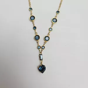 1928 Gold Chain With Blue Crystal Y Necklace 16" - Picture 1 of 6