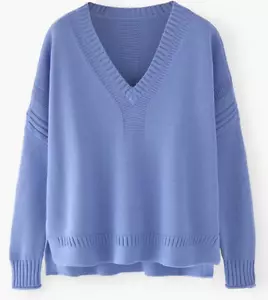 Wrap London Women's Cotton Tape V-Neck Sweater Cornflower Blue US Size 14 NWT - Picture 1 of 5