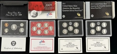 U.S. Mint 1997 Silver PROOF Set & 2009, 2011, 2012 Silver Quarter Sets  Lot of 4 - Image 1 of 4