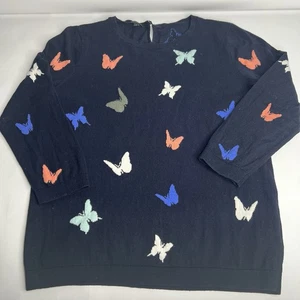 Talbots Sweater Women’s L Butterflies Knit Navy Blue 3/4 Sleeves Lightweight 2 - Picture 1 of 8