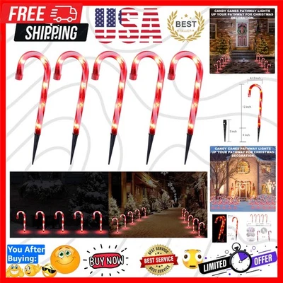 Luces de bastón de caramelo de 12 pulgadas de fácil instalación para caminos - Juego de 5 Navidad al aire libre Foto 1 de 4