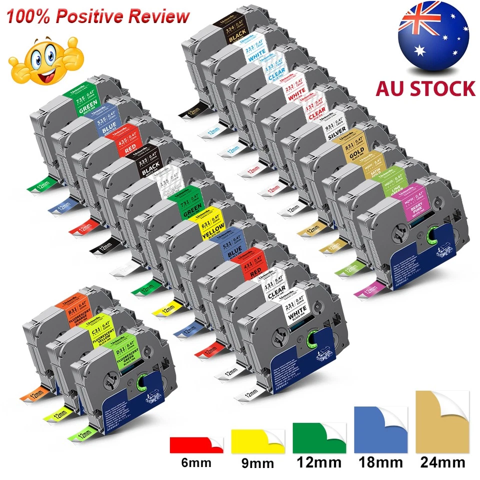 Brother P-Touch TZe-231 TZe-221 TZe-251 Label Tape 12mm 9mm 24mm Laminated 8M - image 1 of 4